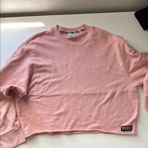 PINK Victoria's Secret Pink Velour Cropped Sweatshirt - Picture 2 of 3